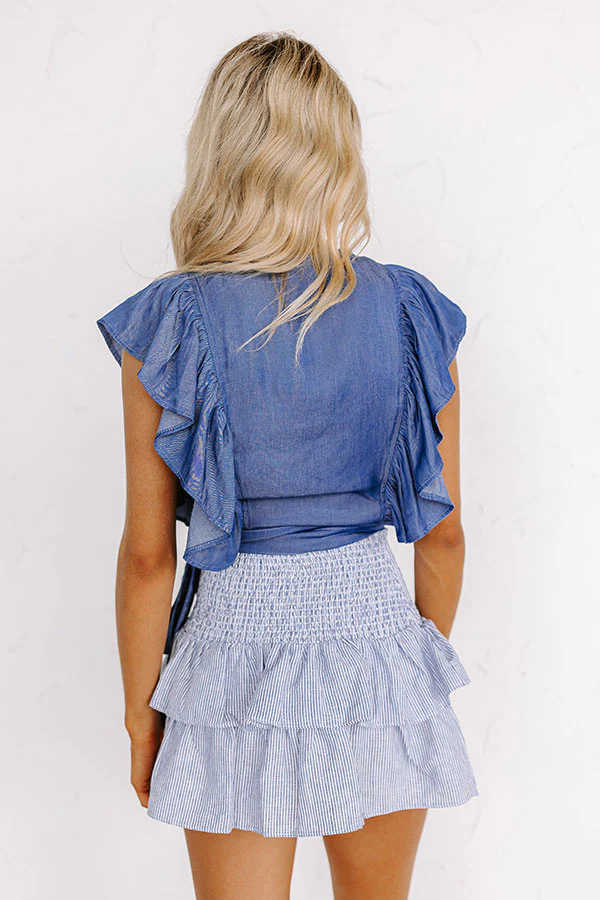 Summer Glow Chambray Wrap Top In Medium Wash - Image 4