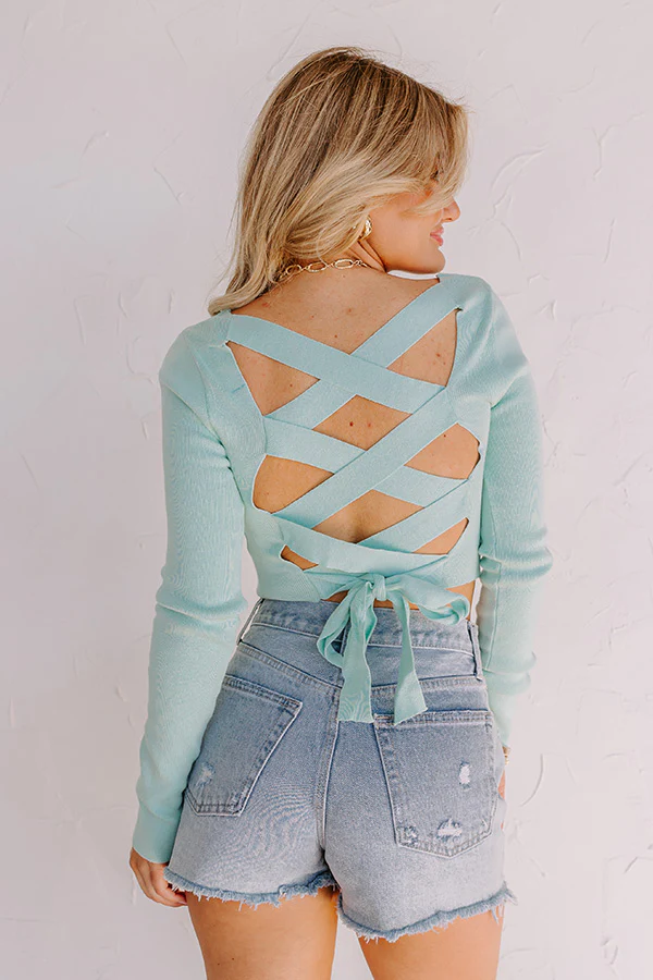 Summer Of Fun Lace Up Crop Top In Aqua - Image 2