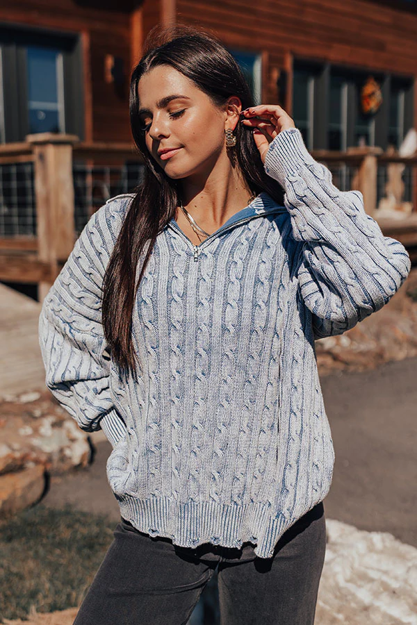 Sunday in St. Cloud Cable Knit Sweater in Airy Blue - Image 3