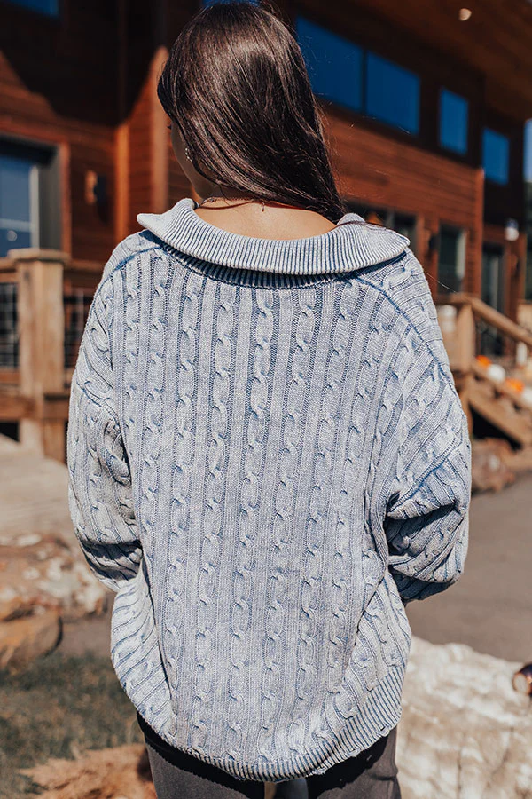 Sunday in St. Cloud Cable Knit Sweater in Airy Blue - Image 5