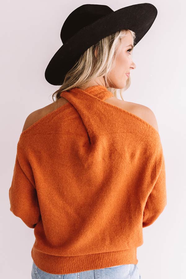 Sweet Embrace Cold Shoulder Sweater In Rust - Image 6