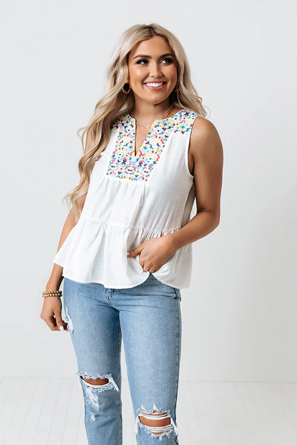 Tahitian Gardens Embroidered Top In White - Image 2