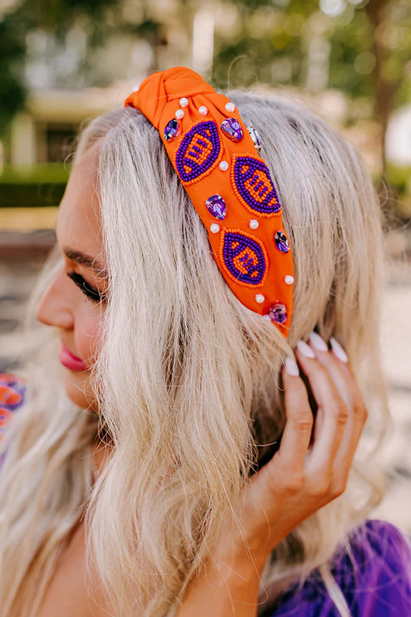 Team Spirit Embellished Headband In Orange - Image 2