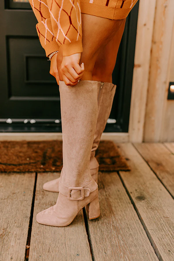 The Adeline Faux Suede Knee High Boot In Taupe - Image 6