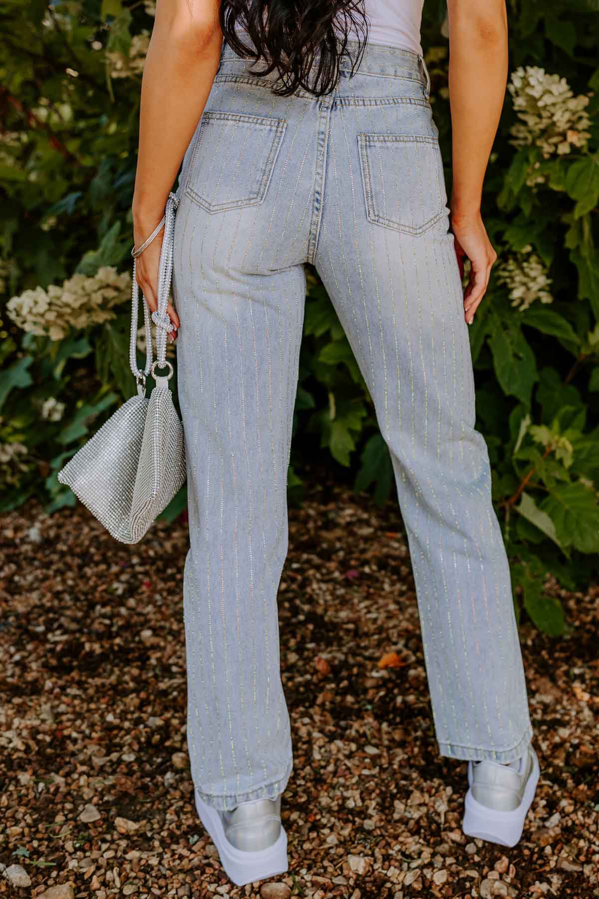 The Allegra High Waist Embellished Straight Leg Jean in Light Wash - Image 8