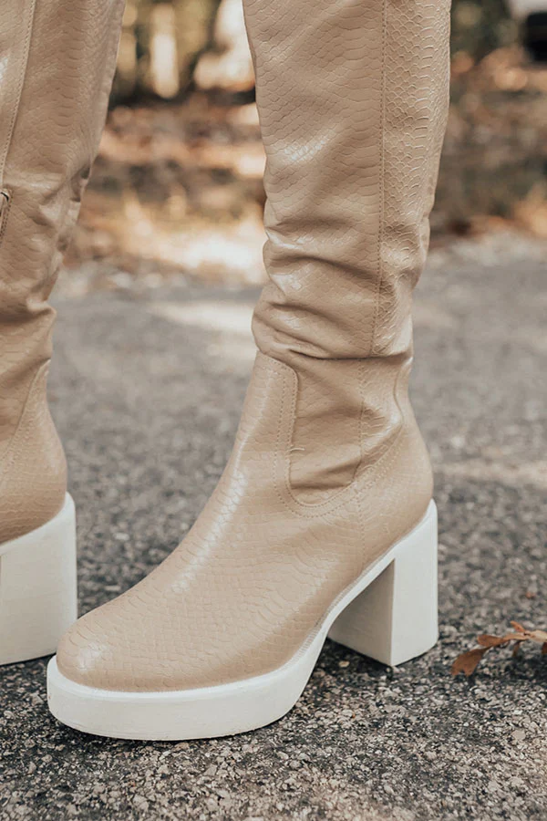 The Amy Faux Leather Boot In Warm Taupe - Image 5