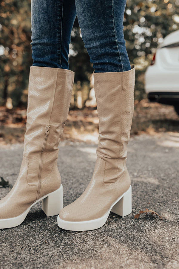 The Amy Faux Leather Boot In Warm Taupe - Image 6