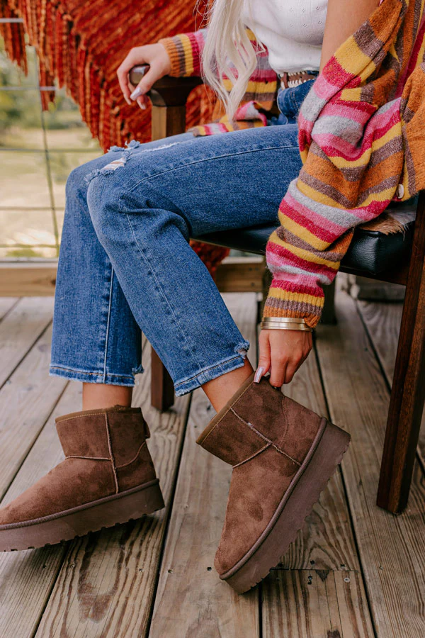 The Arabella Faux Suede Platform Boot In Chestnut - Image 3