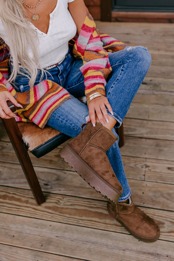 The Arabella Faux Suede Platform Boot In Chestnut - Image 5