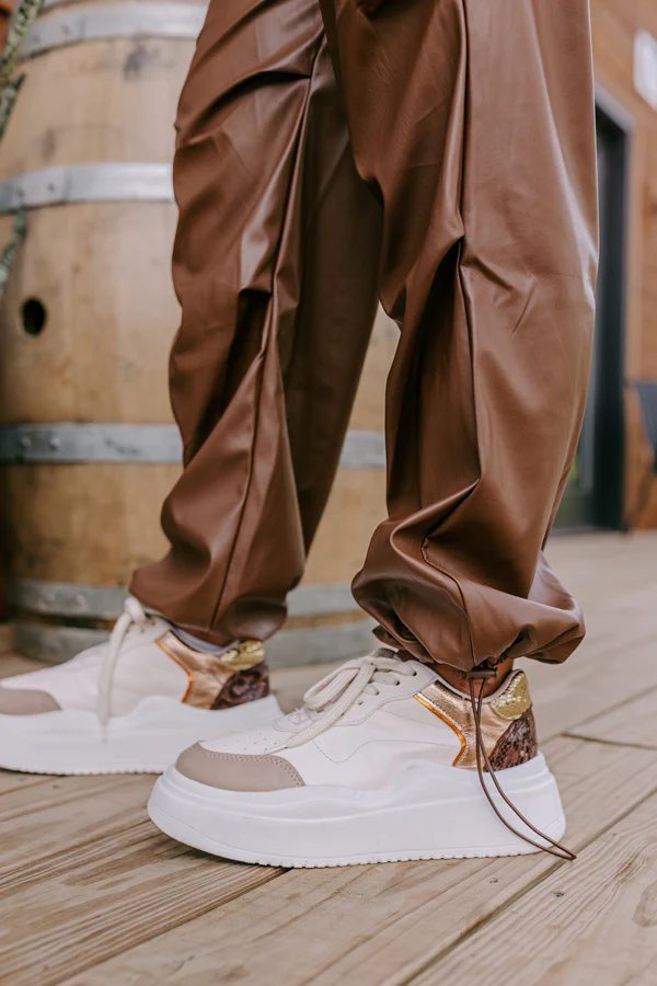 The Aubrey High Waist Faux Leather Pants In Chocolate - Image 3