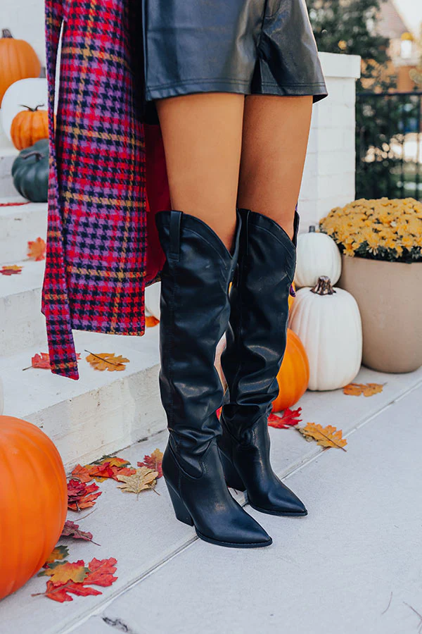 The Ava Faux Leather Thigh High Boot In Black - Image 5