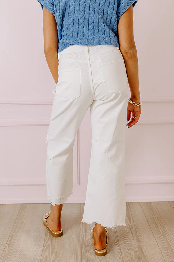 The Averie High Waist Distressed Straight Leg Jean in Ivory - Image 3
