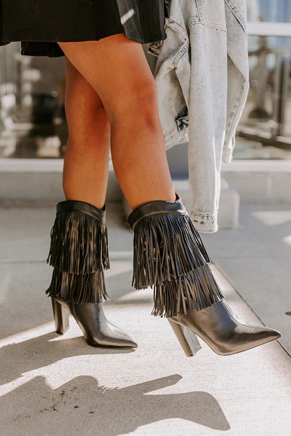 The Banks Faux Leather Fringe Boot In Black - Image 2