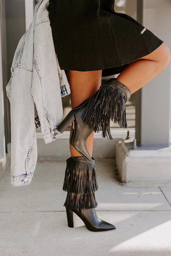The Banks Faux Leather Fringe Boot In Black - Image 3