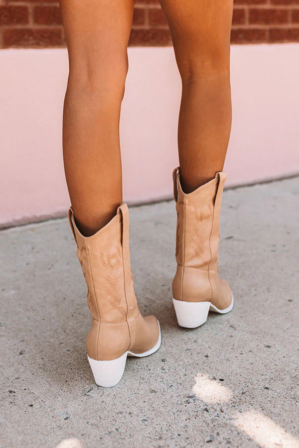 The Barrett Faux Leather Cowboy Boot In Tan - Image 4