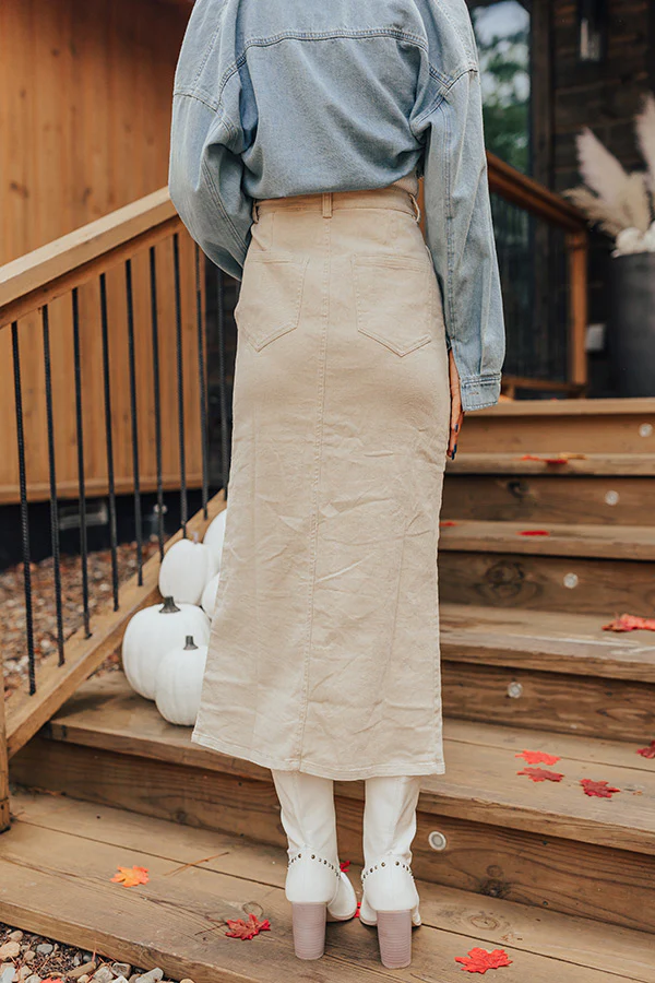 The Bristol High Waist Denim Skirt In Cream - Image 7