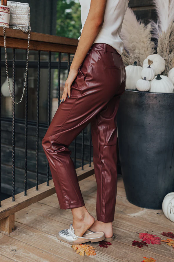 The Catalina High Waist Faux Leather Pants in Dark Rustic Rose - Image 5