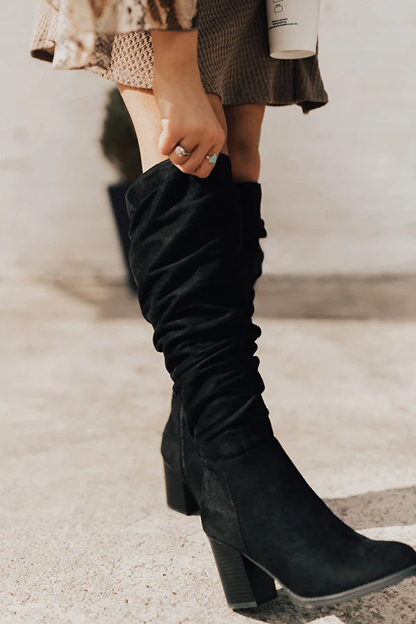 The Delilah Faux Suede Knee High Boot In Black - Image 5