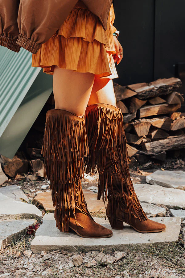 The Doss Knee High Fringe Boot In Chocolate - Image 2