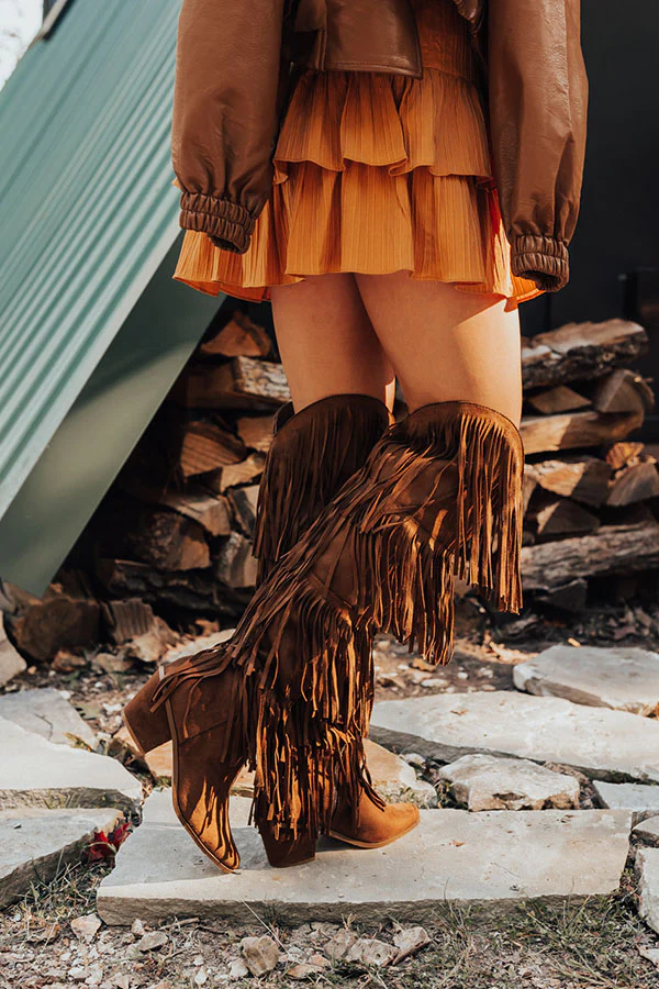 The Doss Knee High Fringe Boot In Chocolate - Image 4
