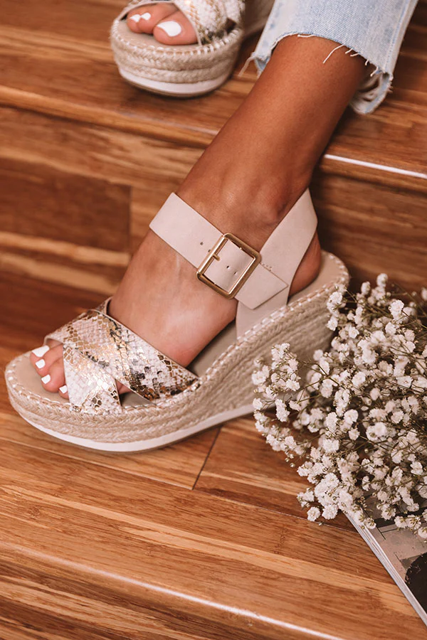 The Faye Snake Print Wedge In Birch - Image 4