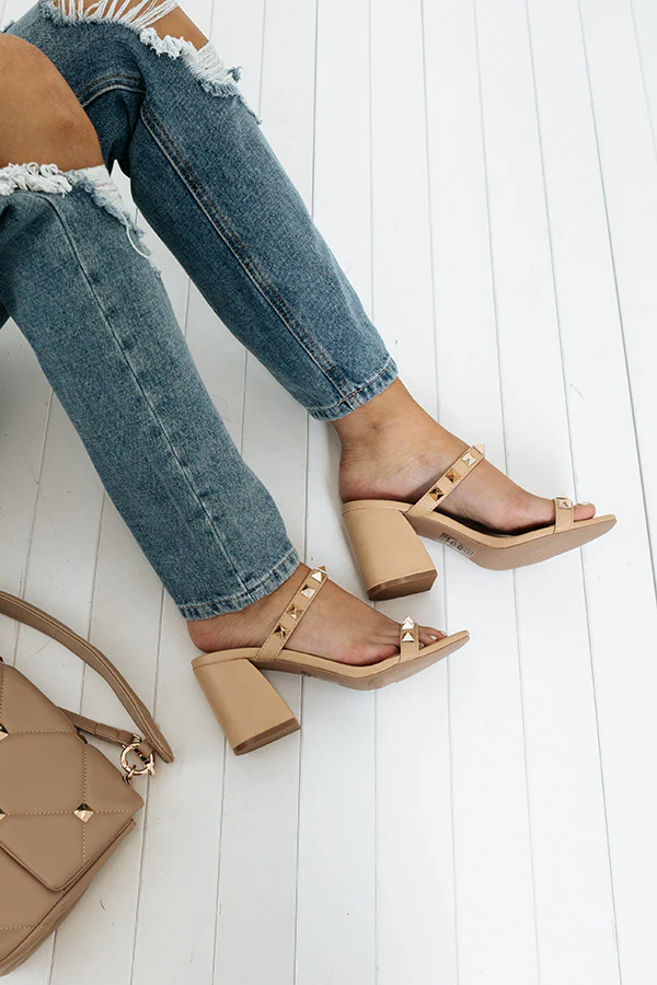 The Gianna Studded Faux Leather Heel In Tan - Image 4