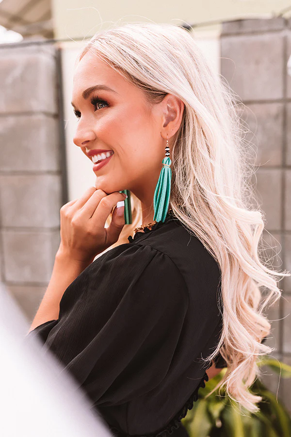 The Harper Tassel Earrings in Seafoam