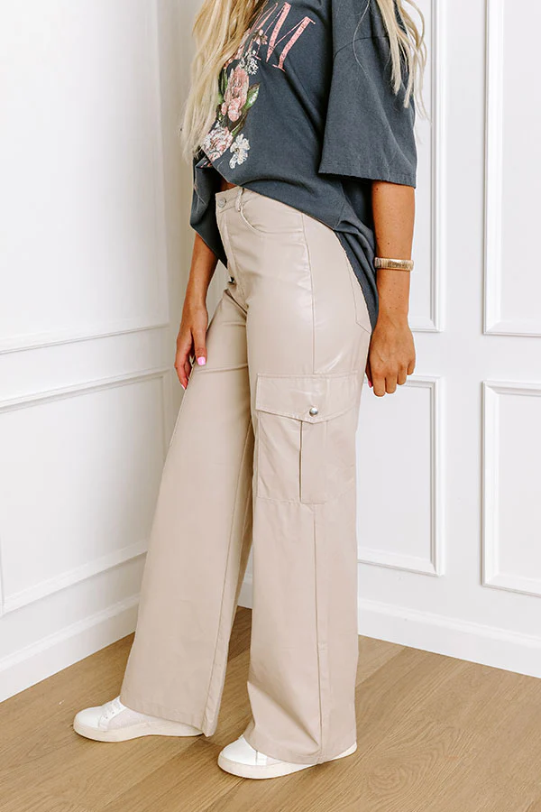 The Jamilet Faux Leather Cargo Pants In Light Birch - Image 3