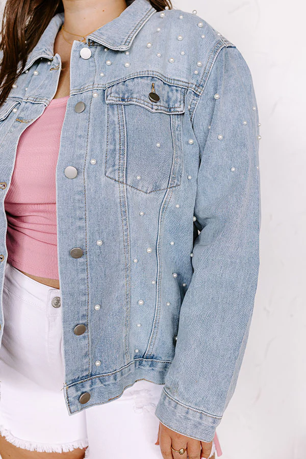 The Juni Embellished Denim Jacket In Light Wash Curves - Image 3