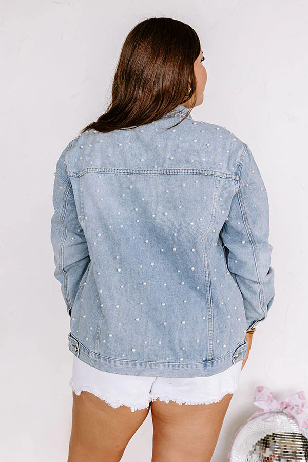 The Juni Embellished Denim Jacket In Light Wash Curves - Image 5