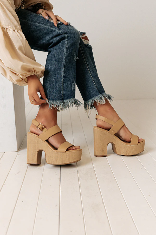 The Keats Faux Leather Platform Heel In Beige - Image 3