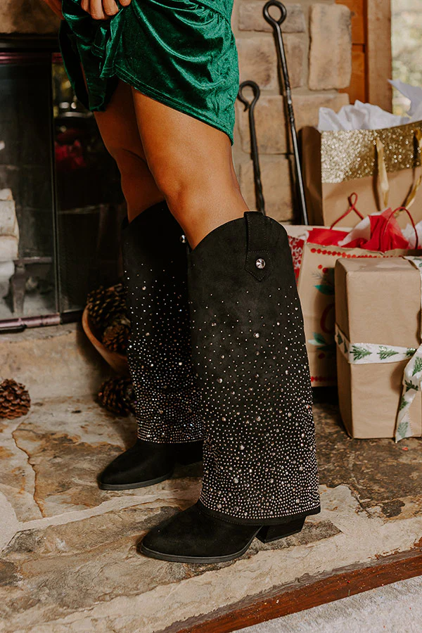 The Kenzo Embellished Denim Cowboy Boot In Black