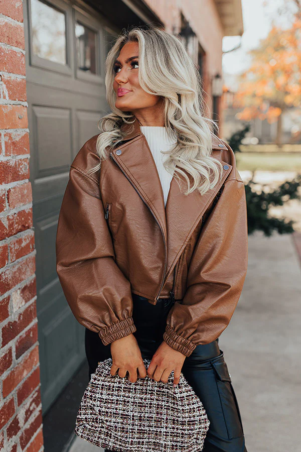 The Koty Faux Leather Jacket In Chocolate - Image 5