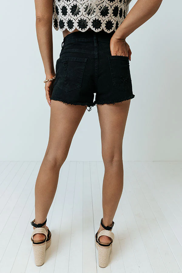 The Kylie High Waist Distressed Shorts In Black - Image 2