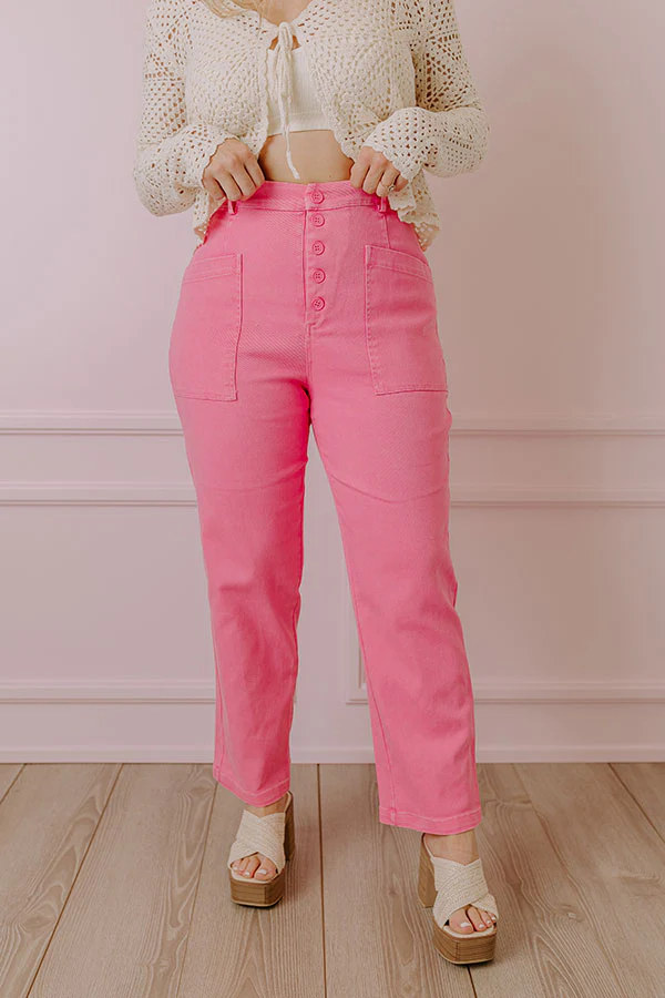 The Lari High Waist Button Up Trousers In Bubblegum Pink - Image 2
