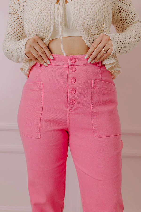 The Lari High Waist Button Up Trousers In Bubblegum Pink - Image 3