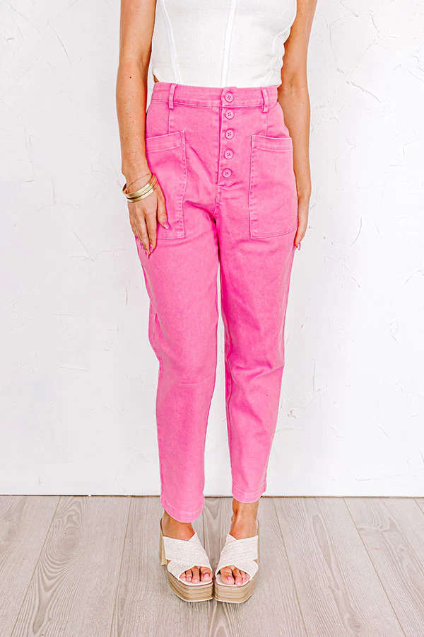 The Lari High Waist Button Up Trousers In Bubblegum Pink - Image 8