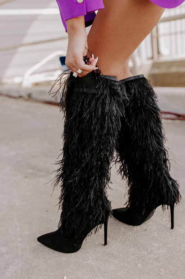 The Leonie Feather Knee High Boot In Black - Image 3