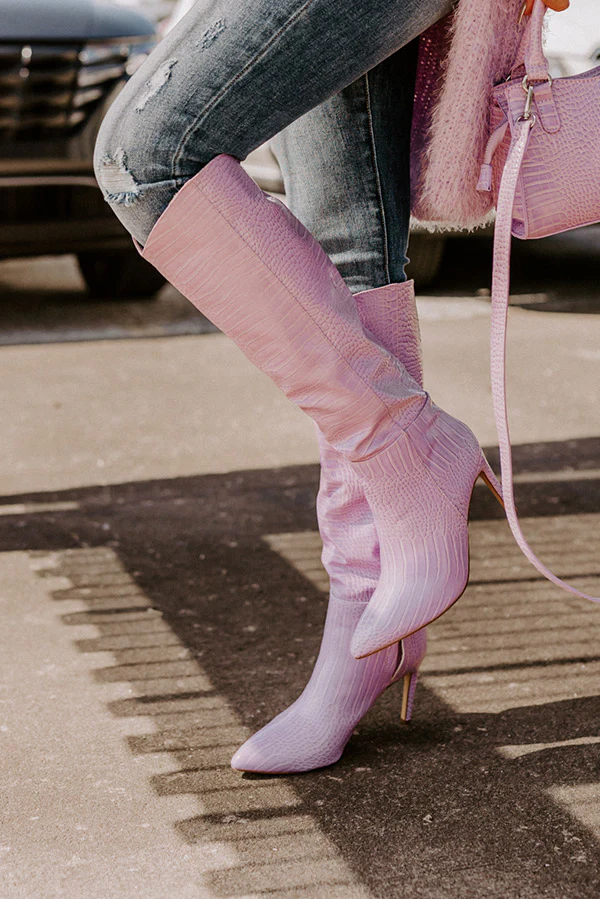 The Luella Faux Leather Knee High Boot In Violet - Image 4