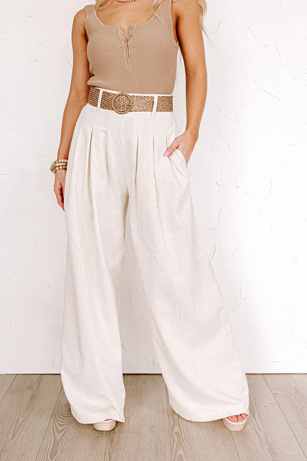 The Maris High Waist Linen-Blend Trousers In Stone - Image 2
