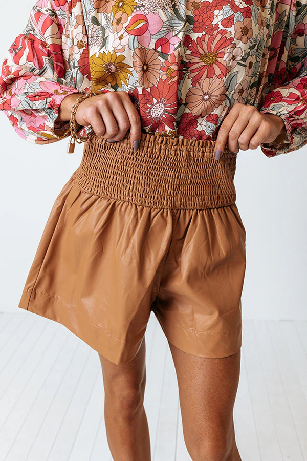 The Parleigh Faux Leather Shorts In Camel - Image 4