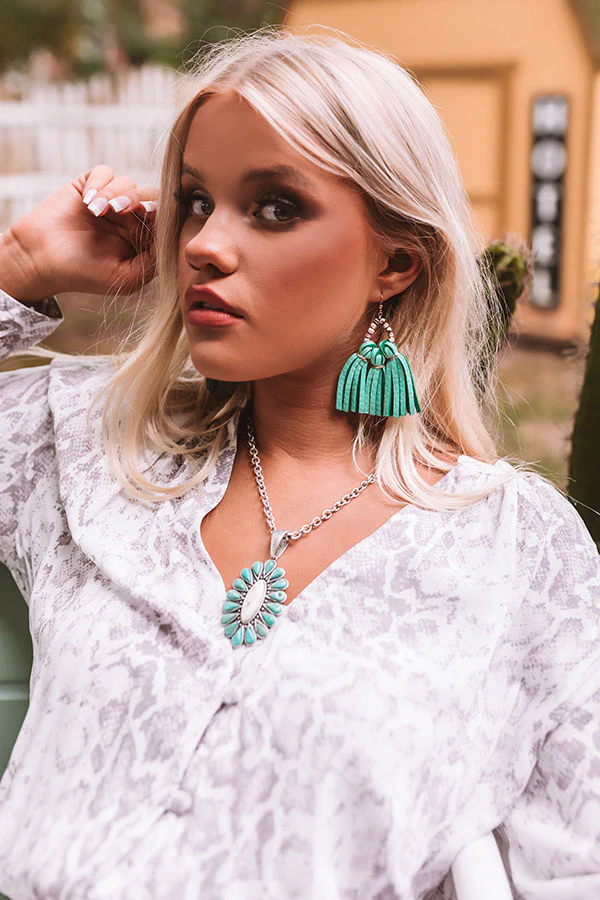 The Penelope Mini Tassel Earrings in Seafoam