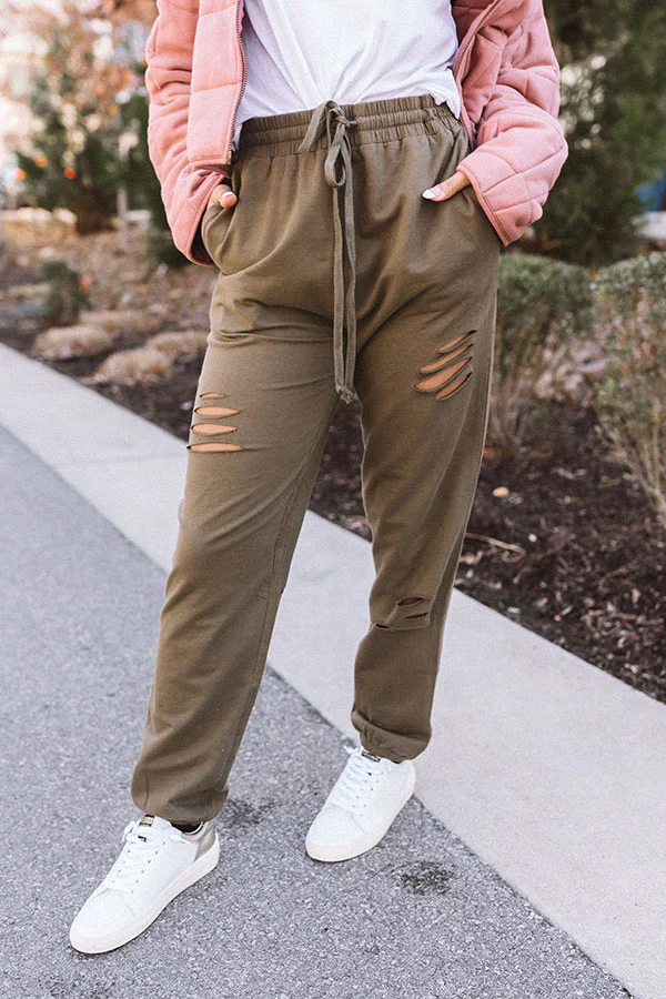 The Pike High Waist Distressed Joggers In Olive - Image 2