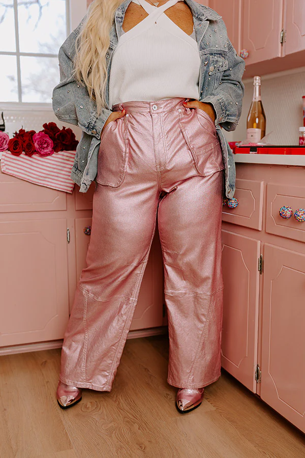 The Raleigh High Waist Metallic Pants In Pink Curves - Image 3