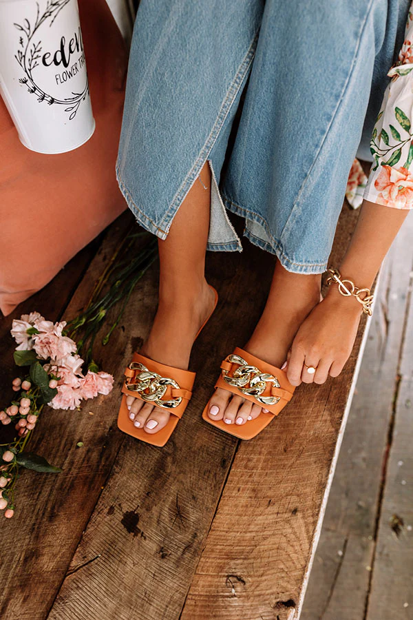 The Vivia Faux Leather Sandal In Peach
