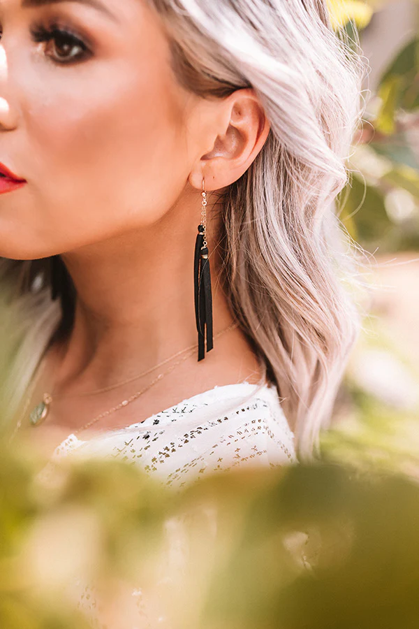 The York Leather Earrings in Black - Image 3