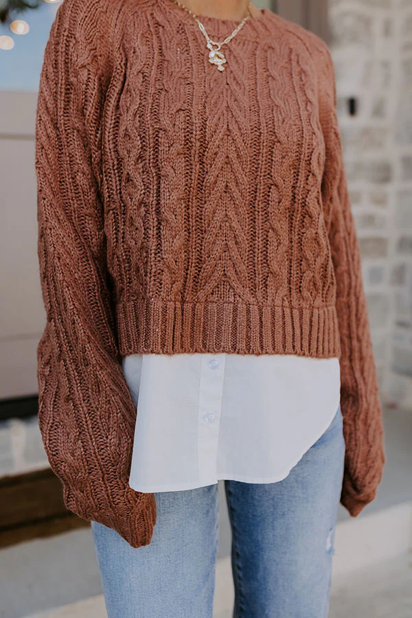 Thriving Weekend Cable Knit Sweater Top In Brown - Image 3