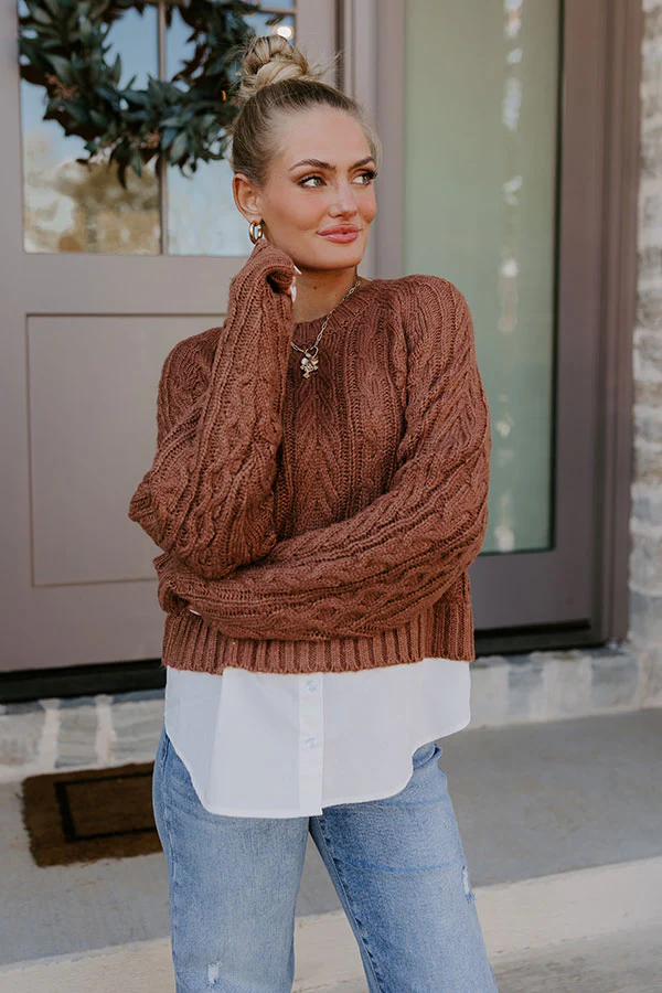 Thriving Weekend Cable Knit Sweater Top In Brown - Image 5