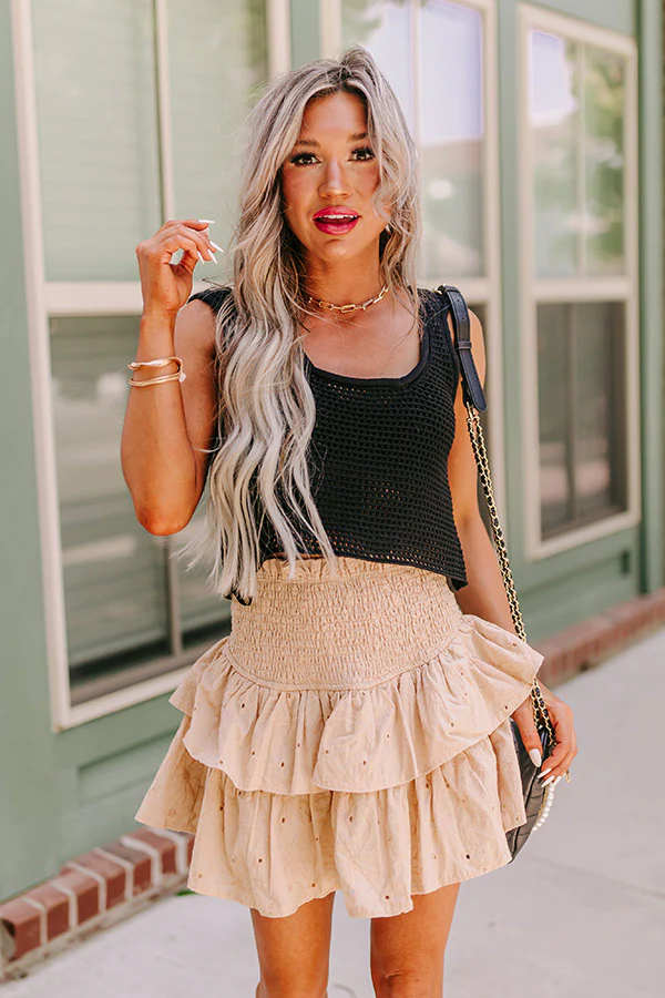 Tiki Party Eyelet Skort In Beige - Image 7
