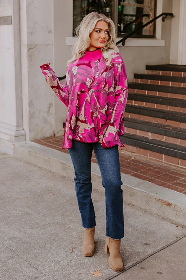 Touch Of Fall Sweater Top in Hot Pink - Image 2